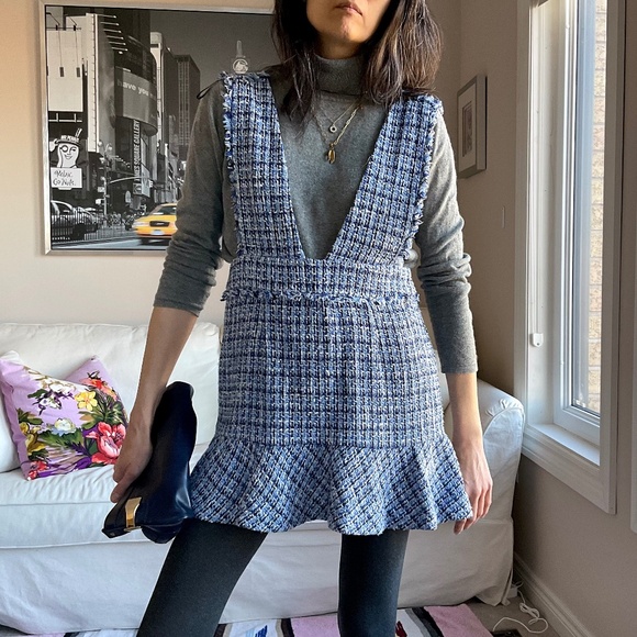 NWT Zara blue and white tweed mini dress - Picture 3 of 16